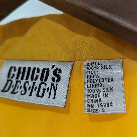Chicos Jacket Women XL 3 Yellow Vest Black Silk Quilted Lightweight Vintage - Picture 3 of 12